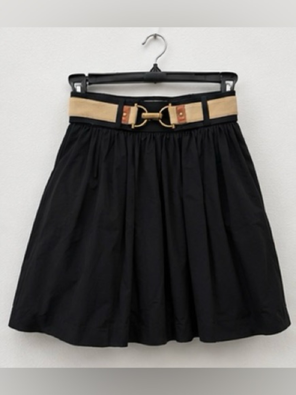 DVF Biana Horsebit Belt A-Line Skirt Black Pockets Size 6 Quiet Luxury